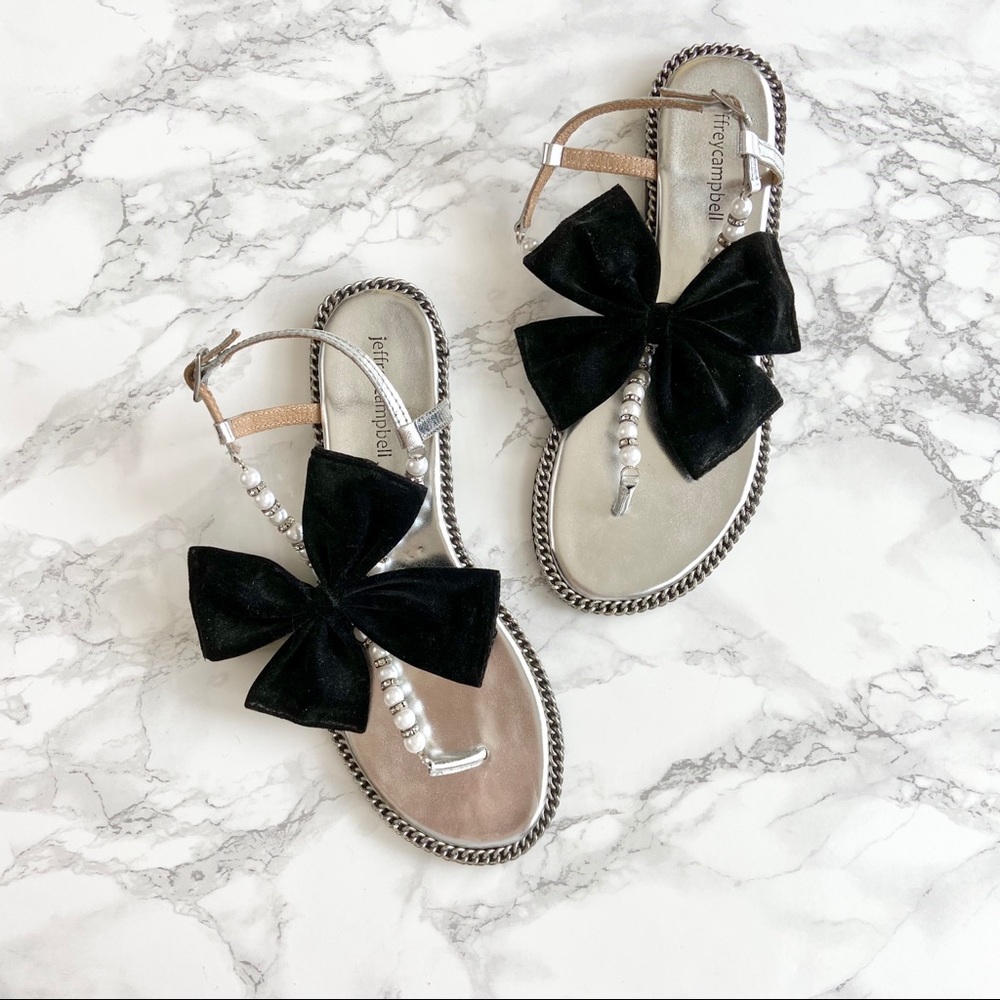 Jeffrey Campbell Velvet Bow Silver Strappy Sandals
